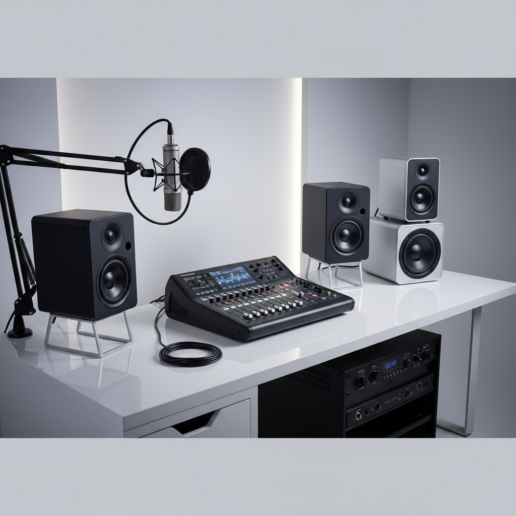 Equipamentos de áudio profissionais para lojas - mixers, microfones e sistemas de som